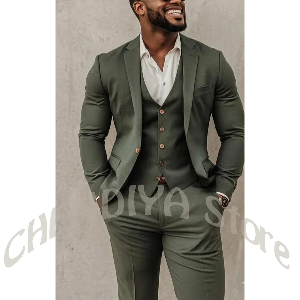 

Tailored Men's 3 Piece Suit Notch Lapel Slim Fit Blazer Vest Pants Business Casual Groom Wedding Party Prom Formal Attire