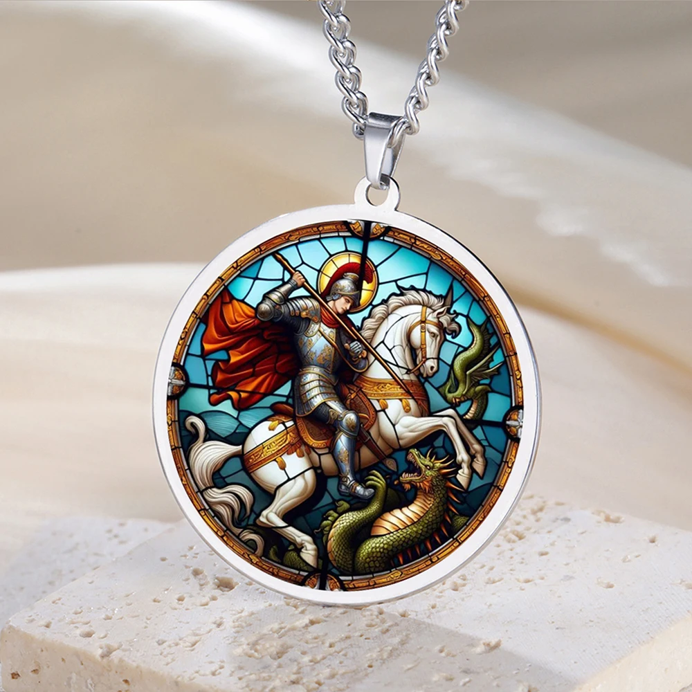 Dawapara – collier Vintage Saint George pour hommes, Protection du patron, médaille catholique, cadeau religieux chrétien, bijoux en acier inoxydable