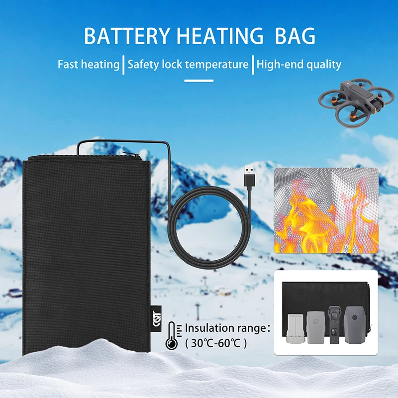 For DJI Mini 4 Pro/Mavic 3/2/Air 2s FPV Avata 2 LiPo Battery Heating Bag Explosion Resistant Fireproof Safety Batteries Warm Bag