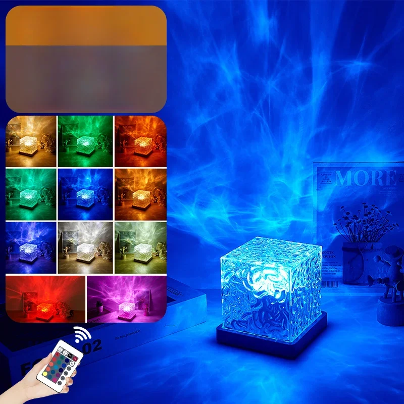 

16 Color Rotating Water Ripple Projector Night Light Portable Aurora Ocean Wave Lamp for Bedroom Home Decor Bar Restaurant