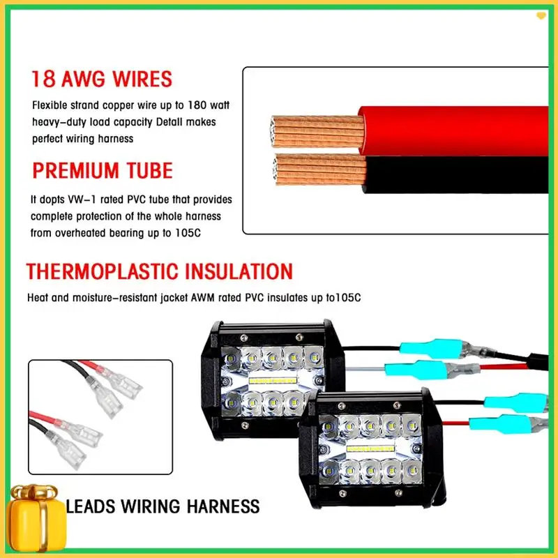 

Premium LED Light Bar Wiring Harness Kit 2 Leads Wireless Remote Control Wiring Harness Kit 18AWG Core Cable Wiring Harness Kit