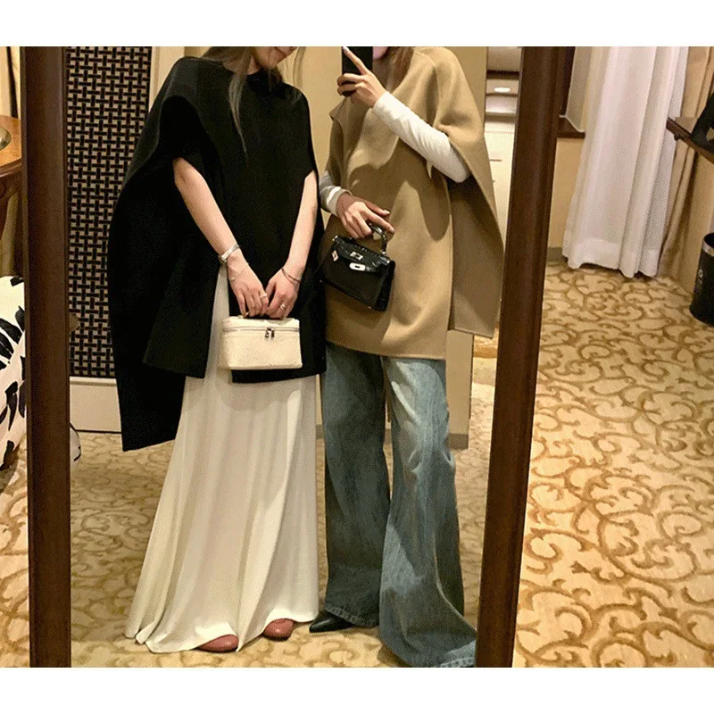 

2025 Women's Double-Sided Woolen Cape Coat, Autumn and Winter High-End Elegant Jacket