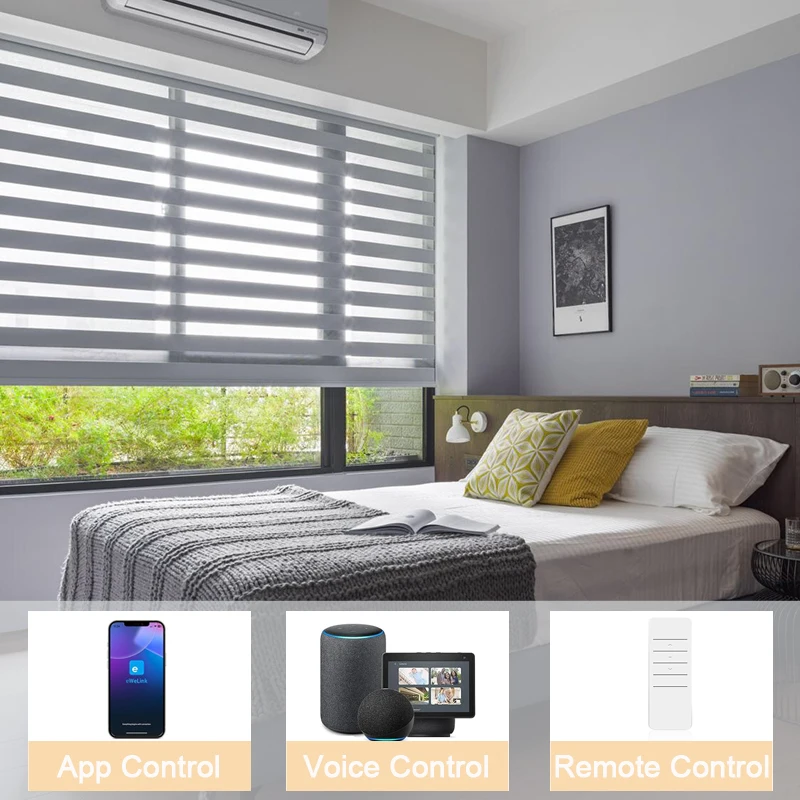 Motorized Remote Control Google Home Alexa Smart Automatic Day And Night Roller Shade Electric Wifi Dual Layer Zebra Blinds