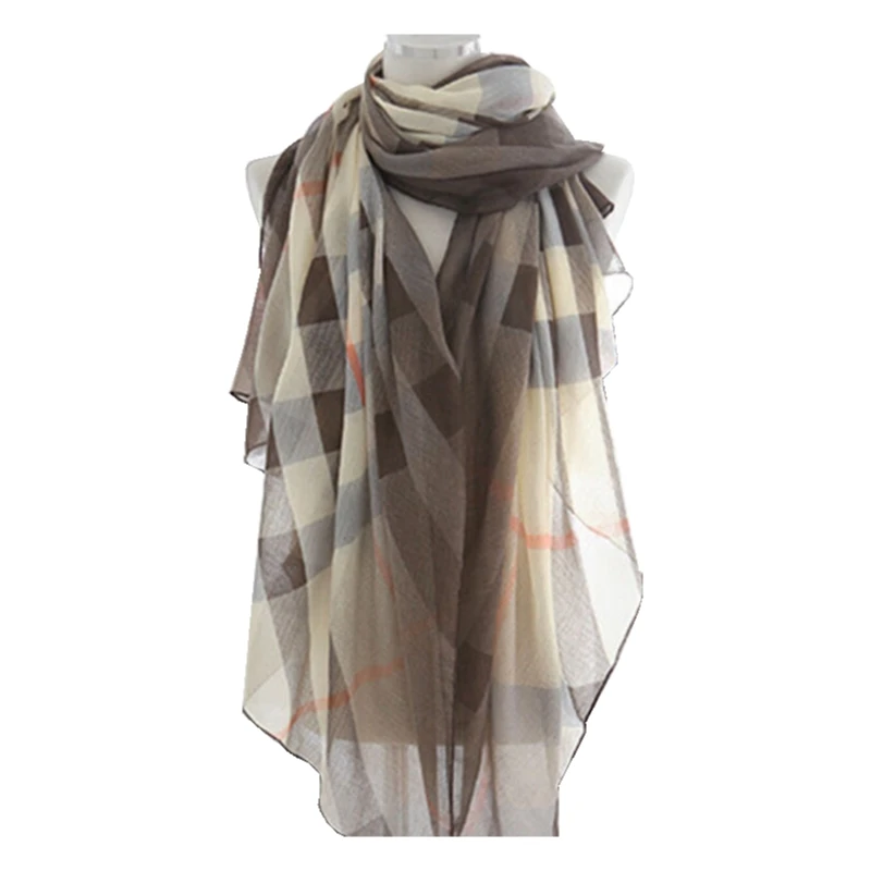 

180*100CM NEW Colorful Plaid Print Scarf Voile Chiffon Foulard Emulation Silk Sunscreen Cape Shawl J839