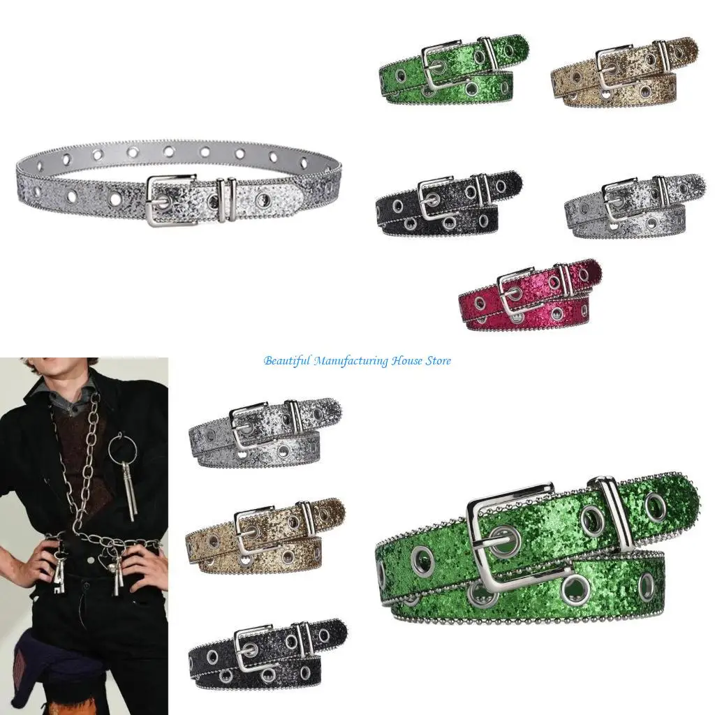 e56a-調節可能なピンバックルベルト大人用フルスパンコールベルトジーンズカウボーイカウガール用