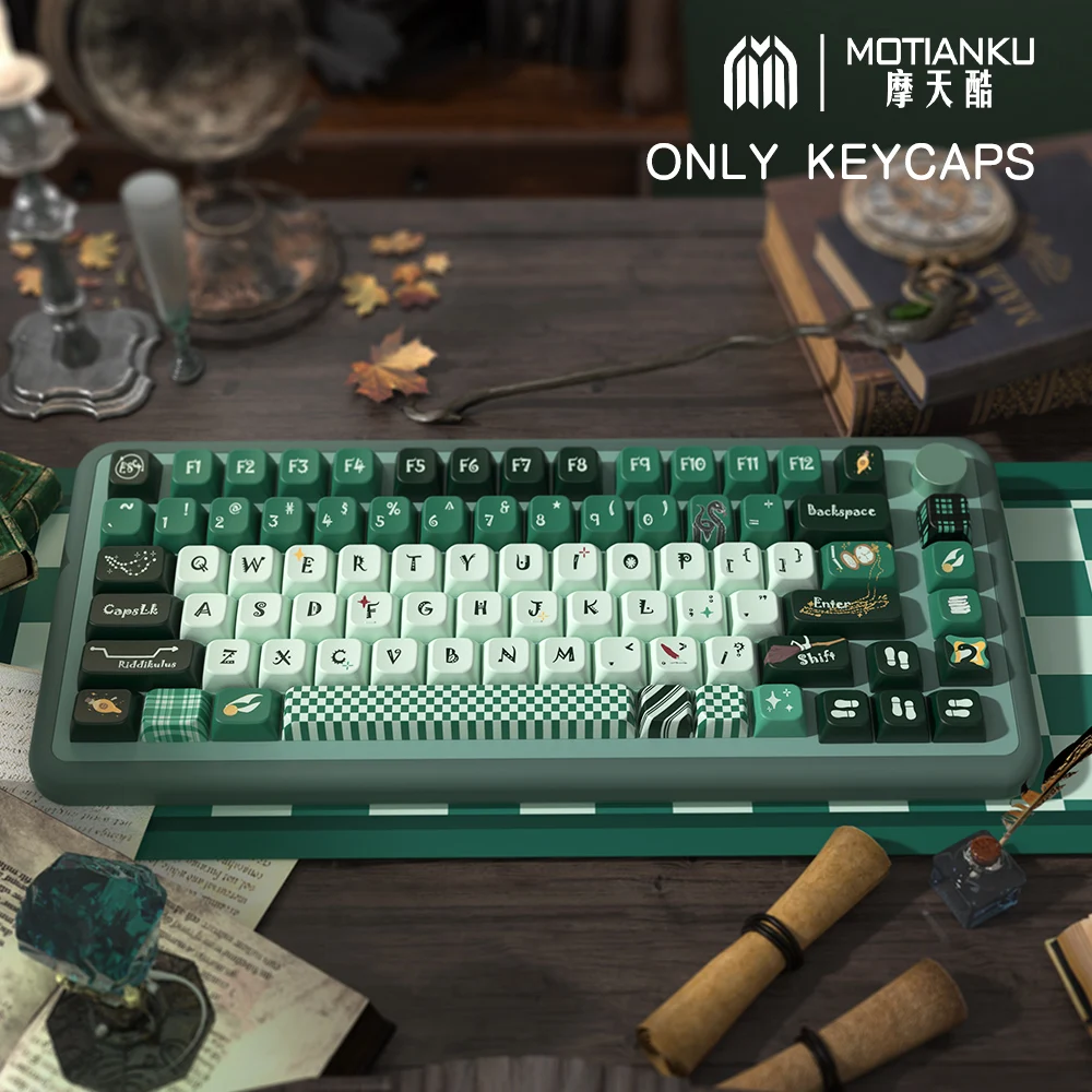 Imagem -02 - Keycaps Slytherin Theme Cereja Perfil Mda Keycap Personalizado dos Desenhos Animados Teclado Mecânico com 7u e Iso Key Cap