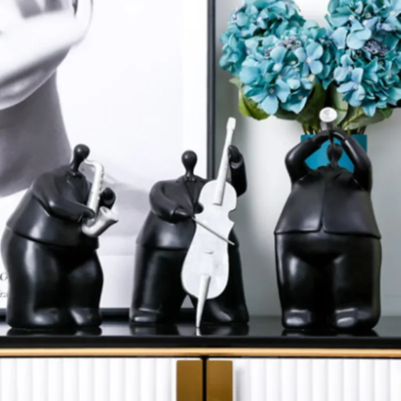 Creative Resin Black Band Character Sculpture Children's Room Decoration Abstract Violin Saxophone Character Model Statue Craft