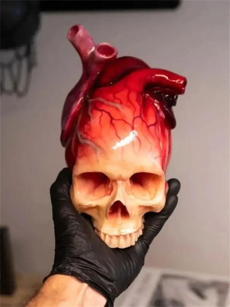 Heart Skull Halloween Heart Skull Horror Ornaments Telltale Heart Skull Creative Realistic Human Heart Skull Statue