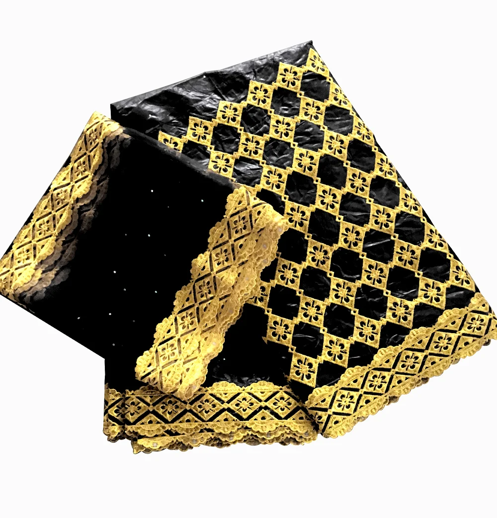 Black Fabric Cotton Bazin Fabrics Guinea Brocade Fabric Embroidery Textiles Cloth African Sewing Material 5+2 yards/lot