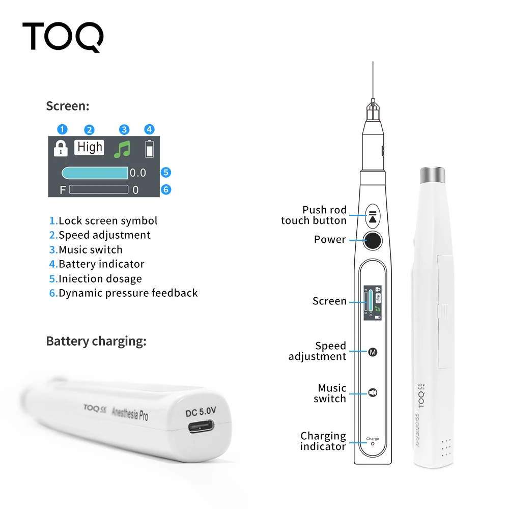 Dentaler Injektor für orale Anästhesie, tragbar, schmerzlos, kabellos, lokale Anästhesie mit bedienbarem LCD-Display, aufladbar und Rücksaugung