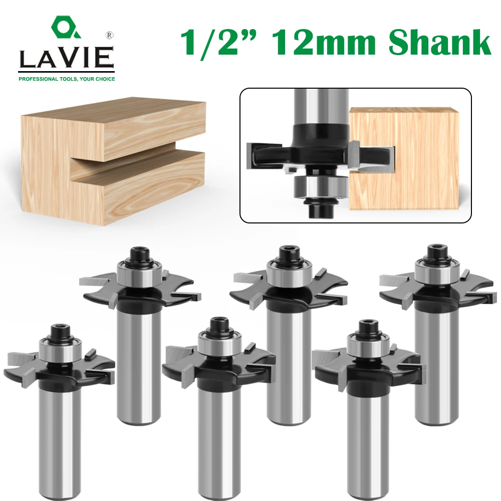 LAVIE 1 Stück 1/2" & 12mm Schaft 4-Schneiden T-Nutenfräser, 2-6mm Schnittbreite, Lagergeführter Nutfräser für Holzbearbeitung – Detail 1