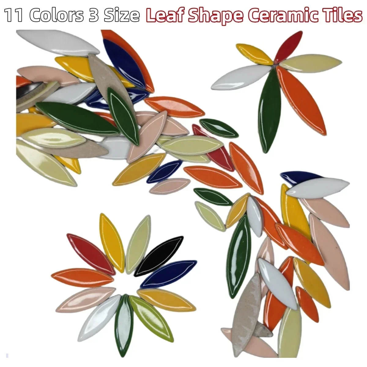 200g/7oz Ceramic Petal Mosaic Tiles DIY Porcelain Leaf Tile Willow Leaves Mosaic Making Stones 3-Sizes-Mix 4mm/0.15in Thickness