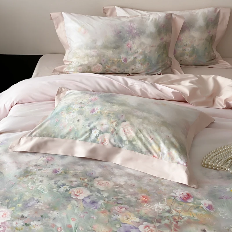 600TC Egyptian Cotton Digital Printing Flowers Luxury Bedding Set Duvet Cover Flat/Fitted Bed Sheet Pillowcases 4Pcs