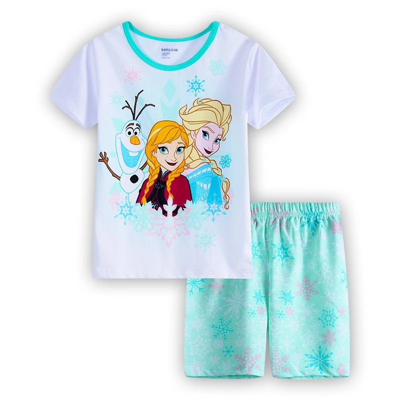 Hot Summer Short sleeved Pyjamas Suit Frozen elsa Anna kids Sleepwear Pijamas Cotton Nightwear Clothes Pajamas Sets Gift