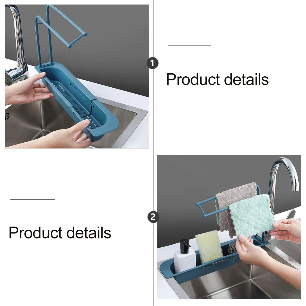 

Plastic Telescopic Sink Drainer Rack Anti Rust Kitchen Pool Storage Sponge Soap Utensil Holder Elegant Practical