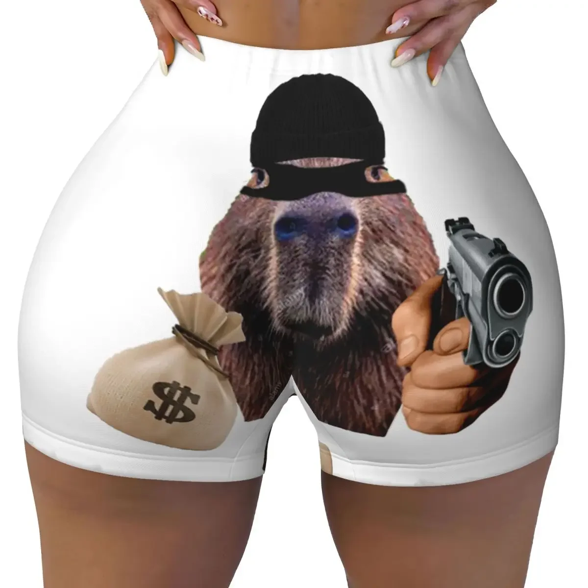 

Custom Capybara Robber Biker Running Gym Shorts Women Animal Pet Athletic Workout Yoga Shorts