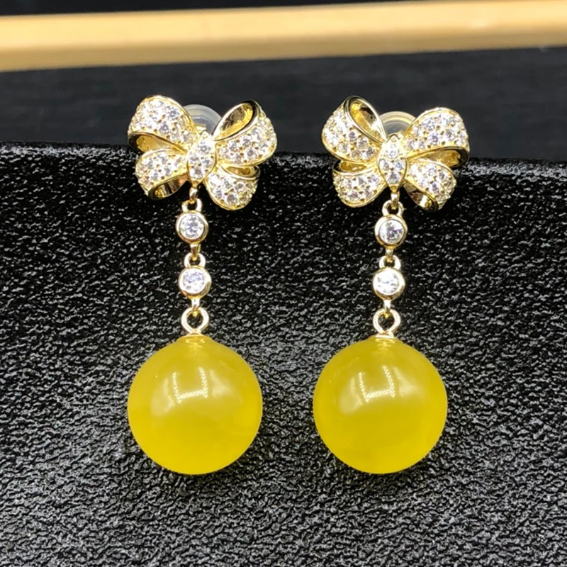 

Серьги из чистого натурального пчелиного воска из стерлингового серебра S925, янтарные серьги с бантом, нишевый дизайн