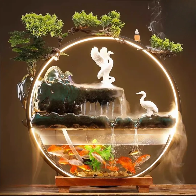 

Flowing water fish tank lucky ornament home living room desktop decoration water circulation fountain