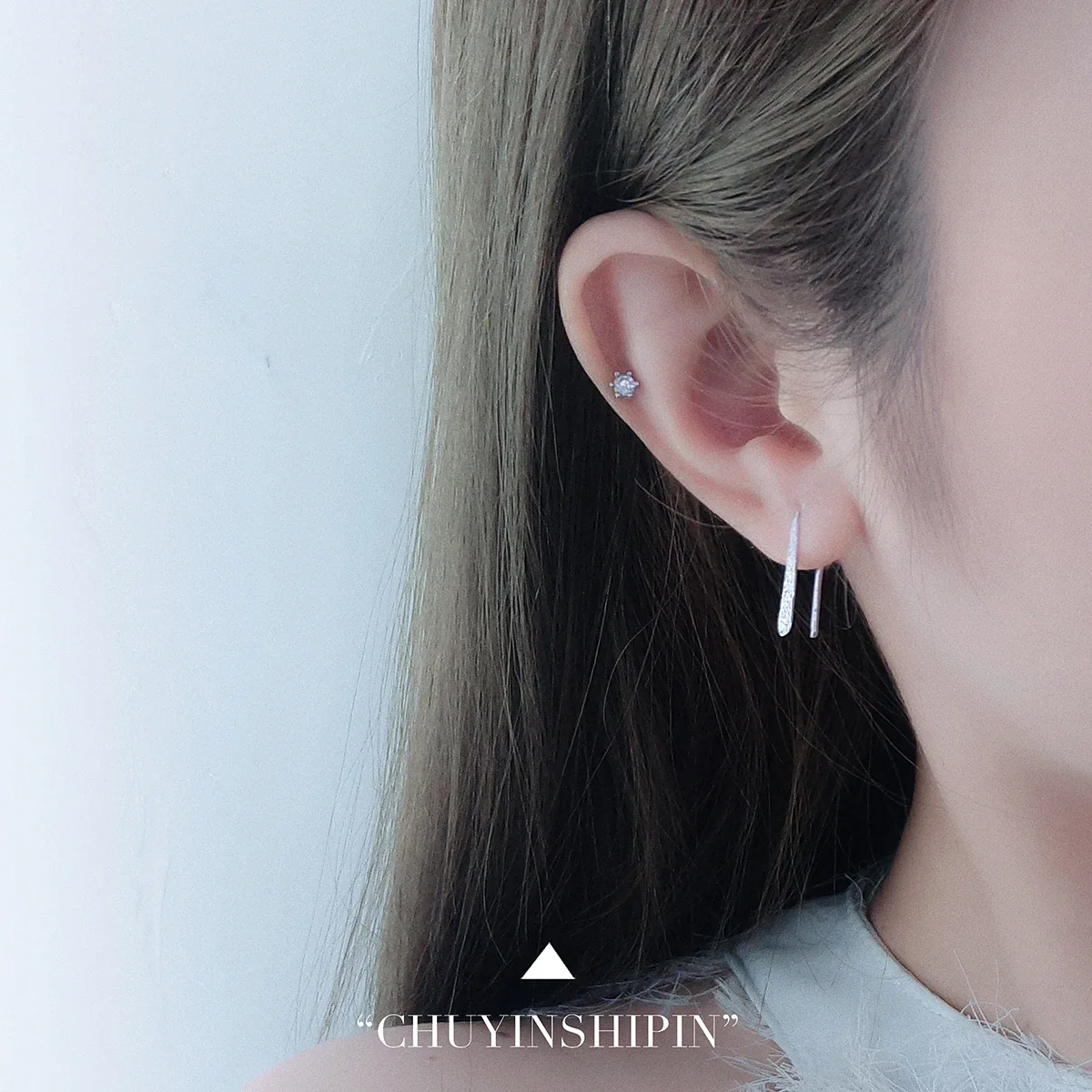 Handmade S925 Pure Silver Dangle Earrings with Tin Foil Texture in U-shape for a Chic and Sophisticated Look