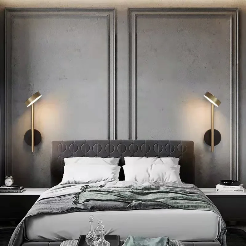 Lámpara de pared moderna y sencilla, luz nórdica de lujo, creativa, LED, Decoración de cabecera para dormitorio, sala de estar, estudio, puede girar
