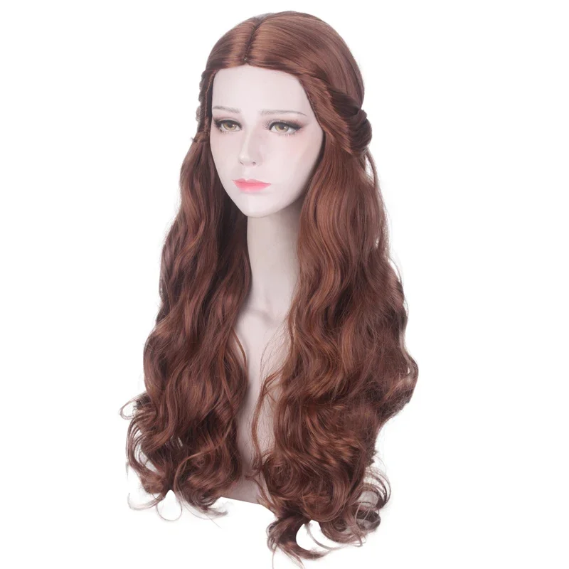 65CM Princess Belle Cosplay Wig Women Brown Long Wavy  Hair Halloween Party Role Play Costume Wigs