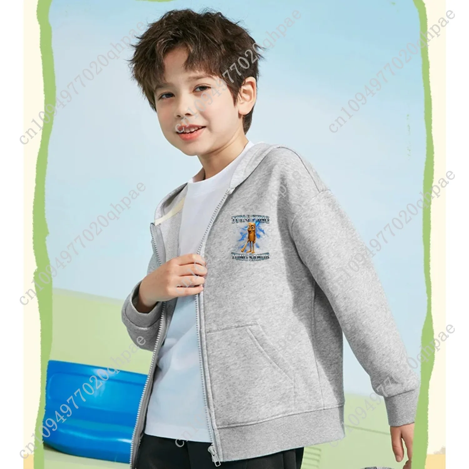 الخريف الإيطالية Brainrot هوديس للأطفال الكرتون البلوزات المطبوعة للبنين بنات سترة قطن مع سحاب 6-14T #4