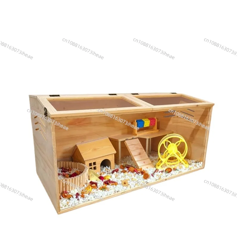 Large wooden hamster cage chew resistant habitat fence, with a top that can be opened for small animals only