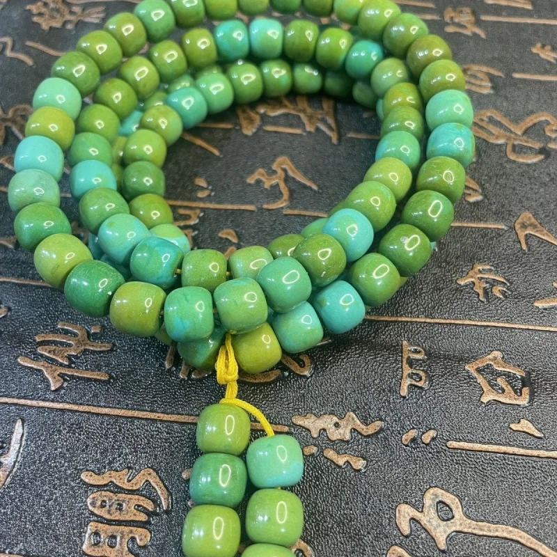 Rapeseed Green Turquoise 10mm Old Style 108 Buddha Round Beads Natural Bracelet String