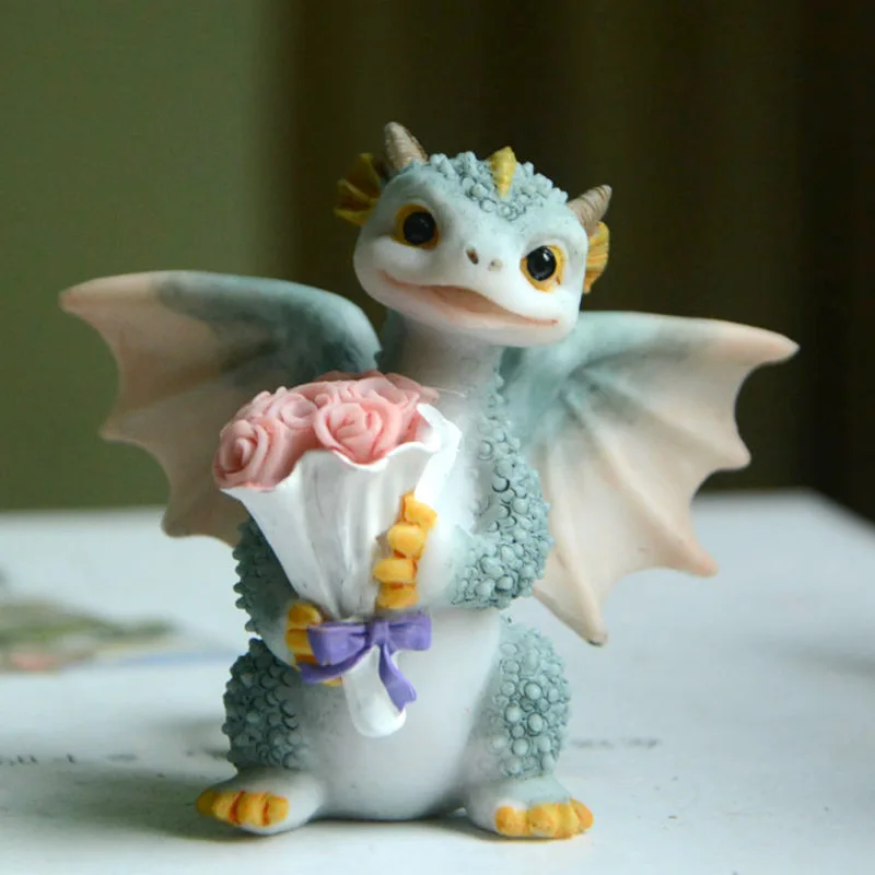 Fashion Mini Cute Dragon Ornament Resin Miniature Statue Garden Succulents Crafts For Home Bedroom Teen Room Decoration Creative