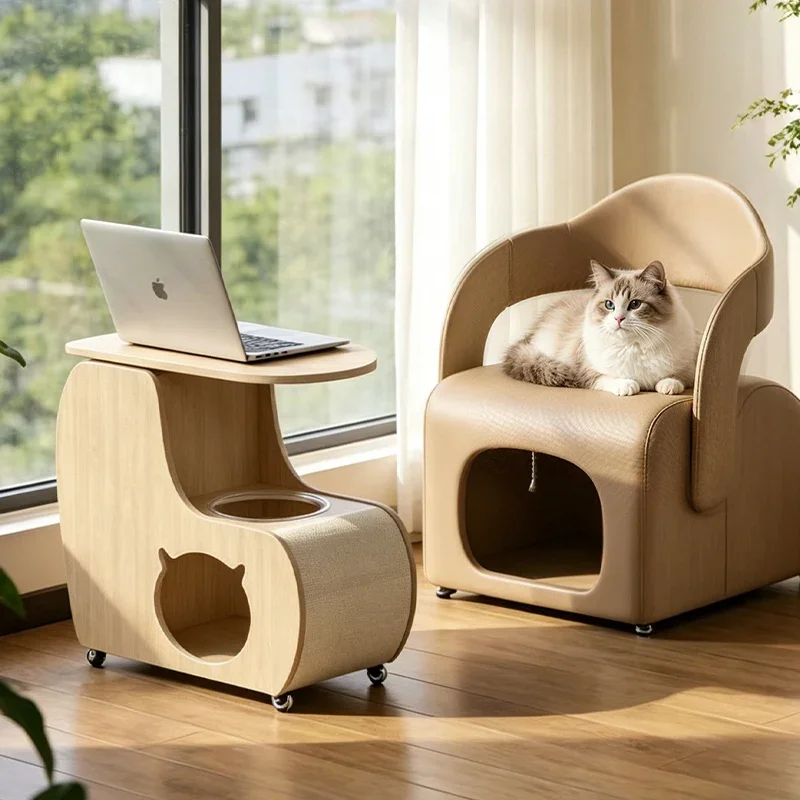 gq-Multi-Functional Pet Bed Sofa Side Cabinet Cat Bed Combo, Stylish Human-Pet Shared End Table, Space Saver For Living Room