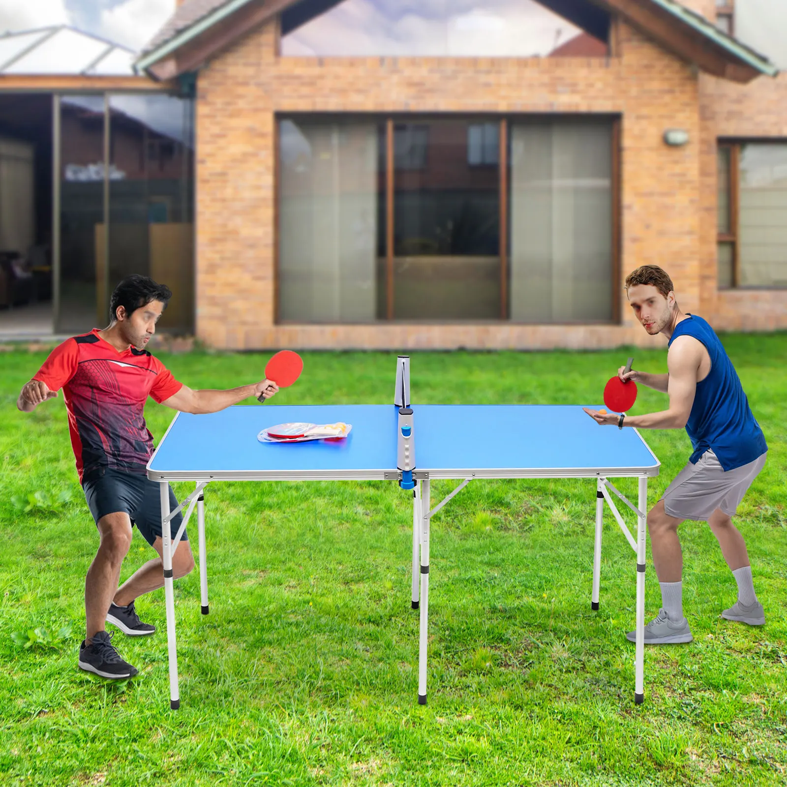 Mesa de Ping Pong plegable MDF aleación de aluminio juego de tenis de mesa interior/exterior con pelotas de red paletas portátiles para el hogar y el Camping
