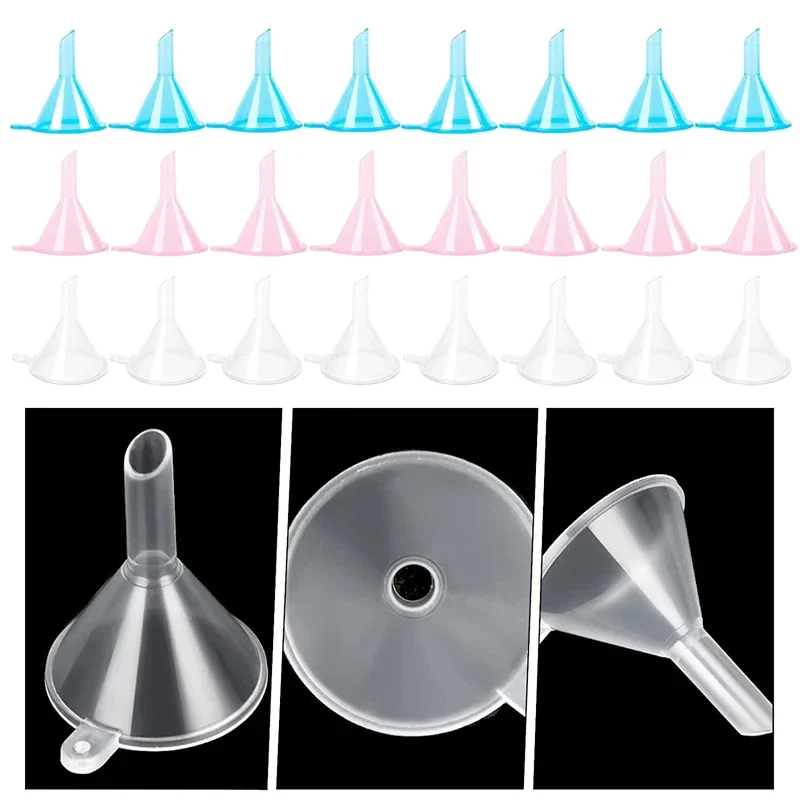 50Pcs Clear Plastic Funnels Mini Funnel for Perfume Fragrance Essential Oils Lab Bottles Sand Art Spices Containers