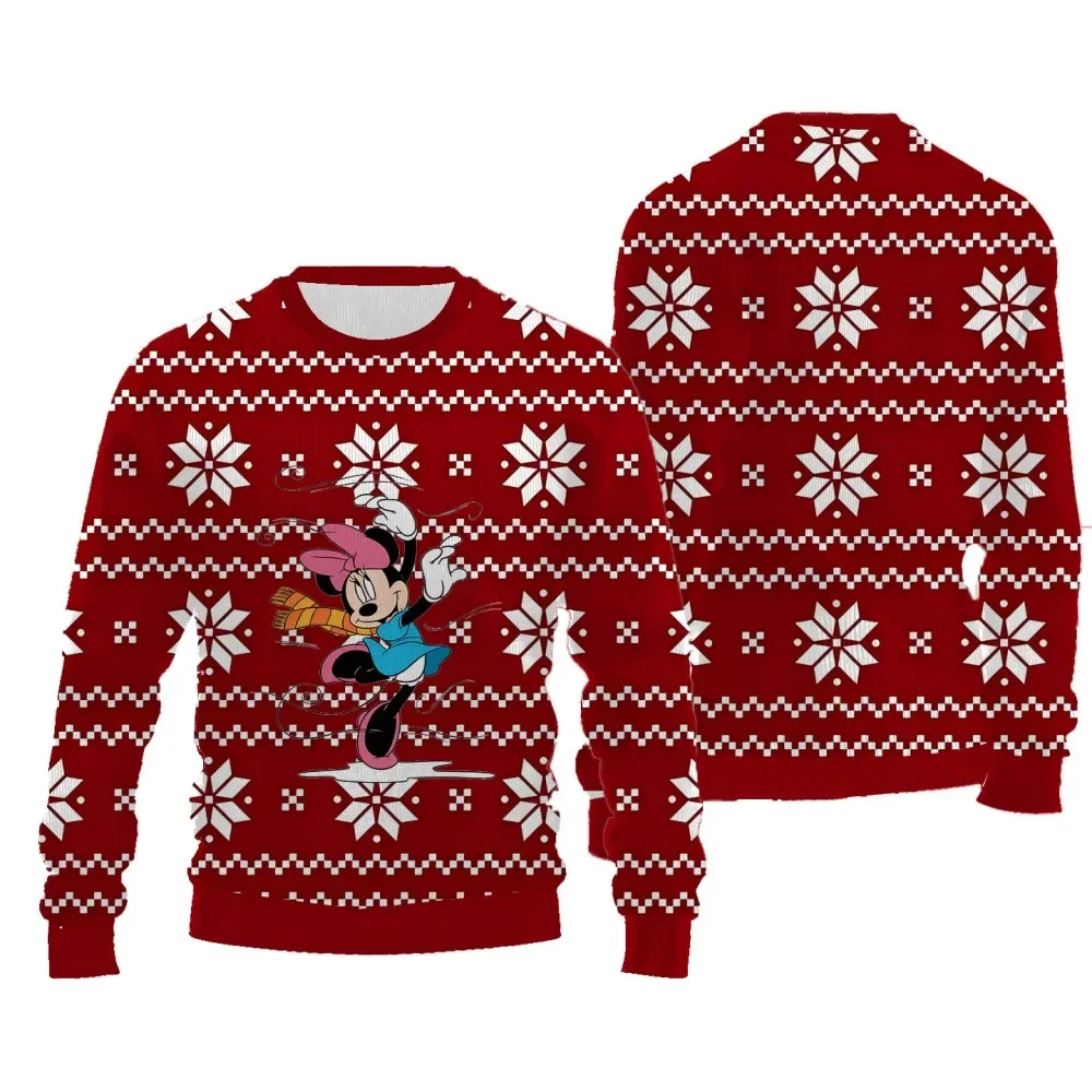 Christmas Disney Cartoon Funny Pattern 3D Printed Sweatshirt for Women Round Neck Pullover New Casual Long Sleeved Sweater