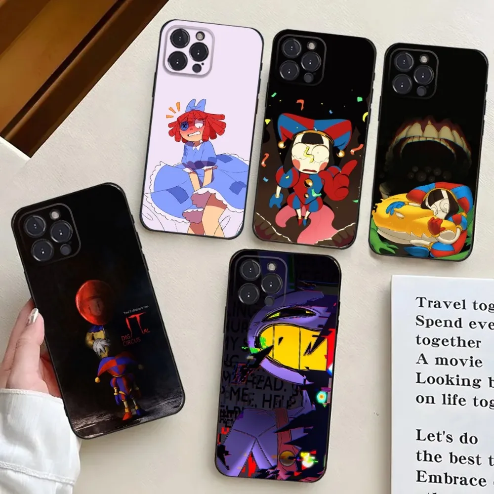 D-Digital Circus Phone Case For iPhone 16,15,14,13,12,11,Pro,X,XS,Max,XR,Plus,Mini Black Silicone Soft case