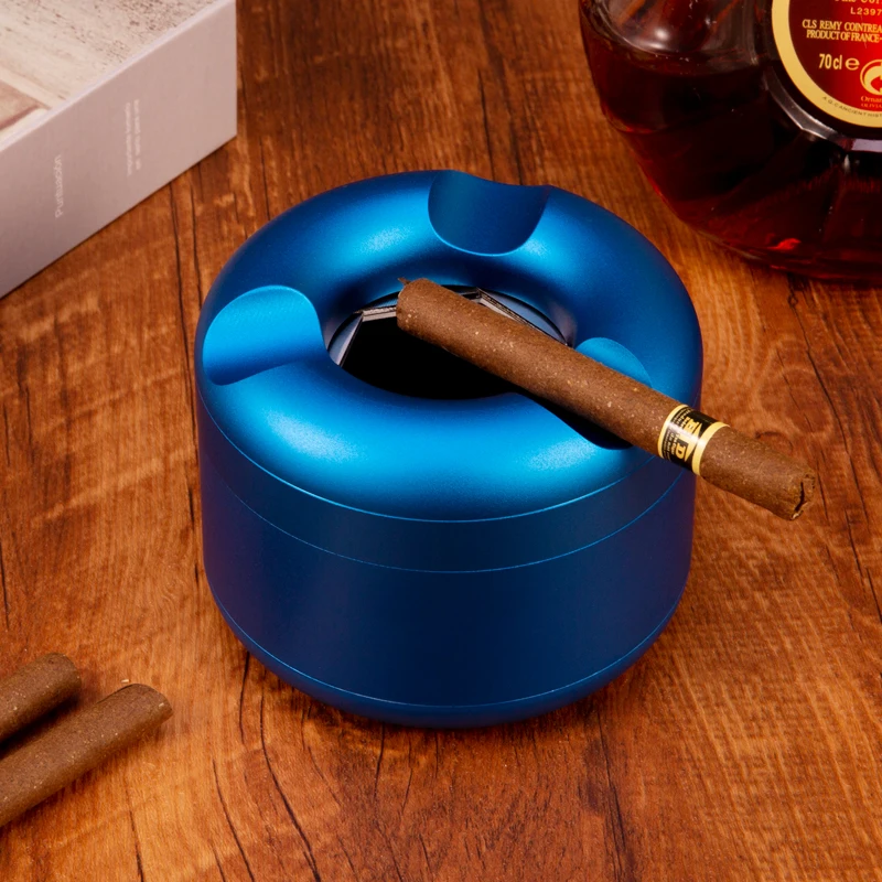 

Light luxury creative aluminum alloy CIGAR ASHTRAY large caliber household living room high-end revolving cover ashtray