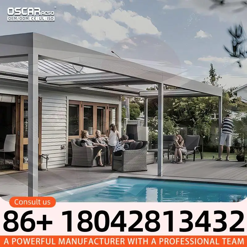Outdoor Motorized Aluminium Shade Electric Bioclimatic Louvre for Pavilion Garden Waterproof Use pergola