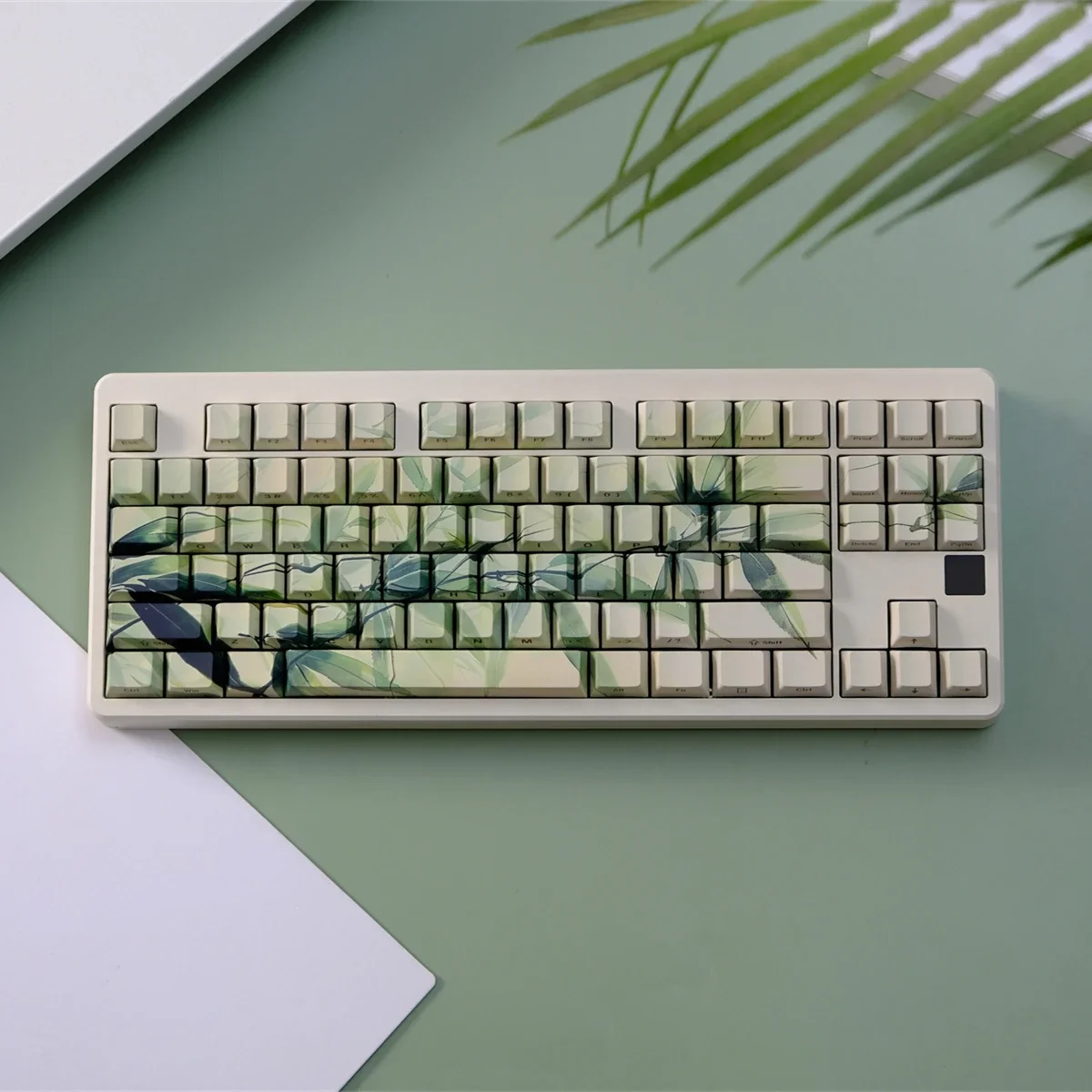 Bamboo Leaf Side Engraved Transparent Keycap PBT Original Height, Sublimation, Mechanical Keyboard Cap