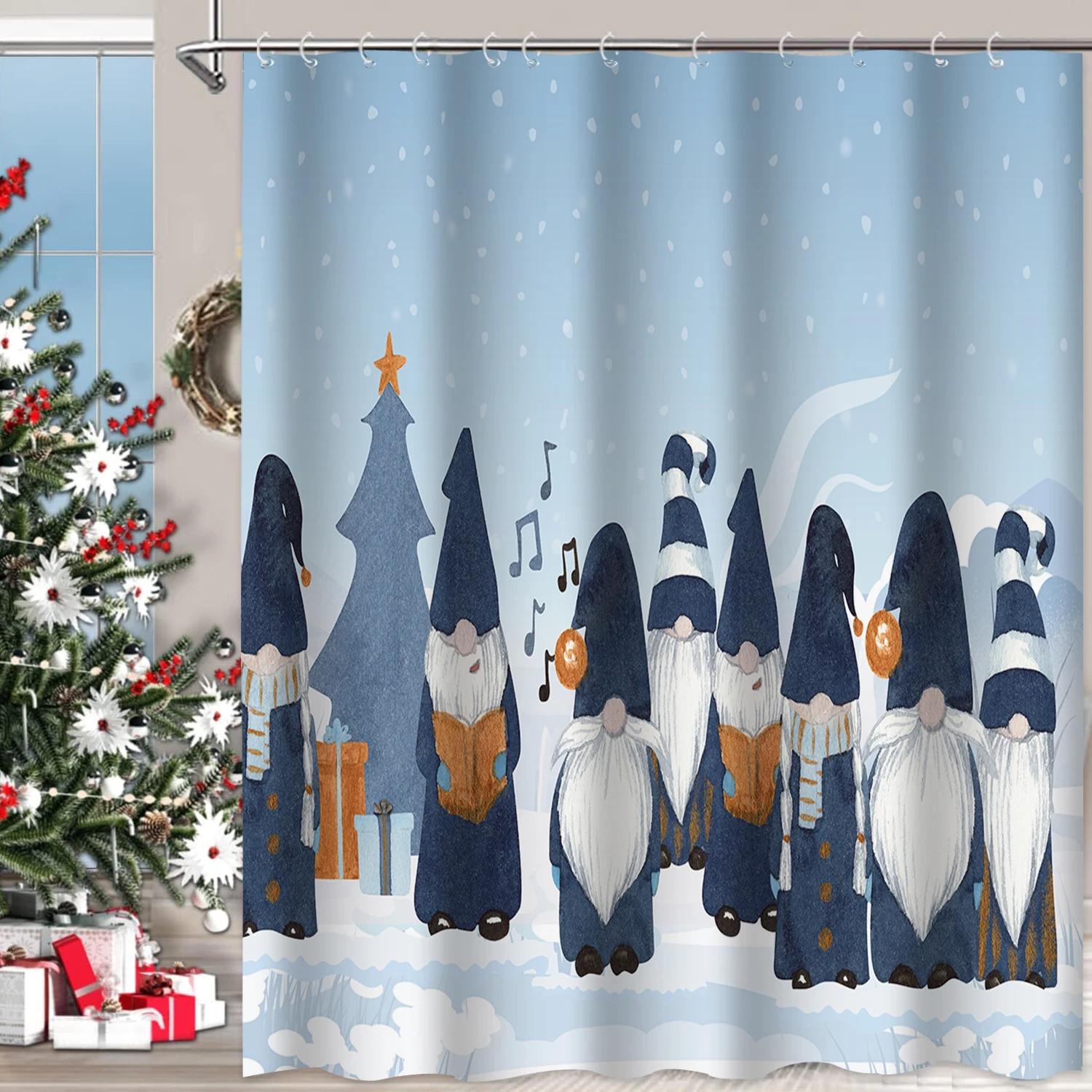 

Christmas Scene Decoration Santa Claus Print with Hook Shower Curtain Modern Polyester Mechanical Processing Waterproof Bathroom