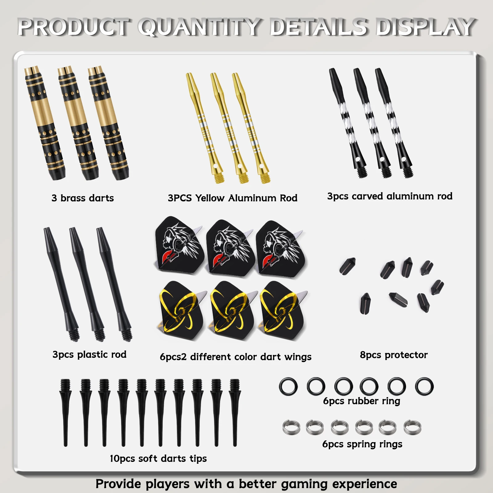 Huanqu 20g Copper Dart Set, Includes a Dart Storage Box, Comes with Three Extra Aluminum Shafts, Three Black Plastic Shafts, Standard Dart Wings, Safety Dart Tips, and Other Dart Accessories, Non-Slip Textured Dart Shafts for a Firm Grip, Black and Gold Stylish Color Scheme, Professional Competition and Training Dart Set, Suitable for Adult Dart Practice, Beginner Dart Enthusiasts, Sports, Competition, Entertainment, and General Use, Perfect Holiday Gift