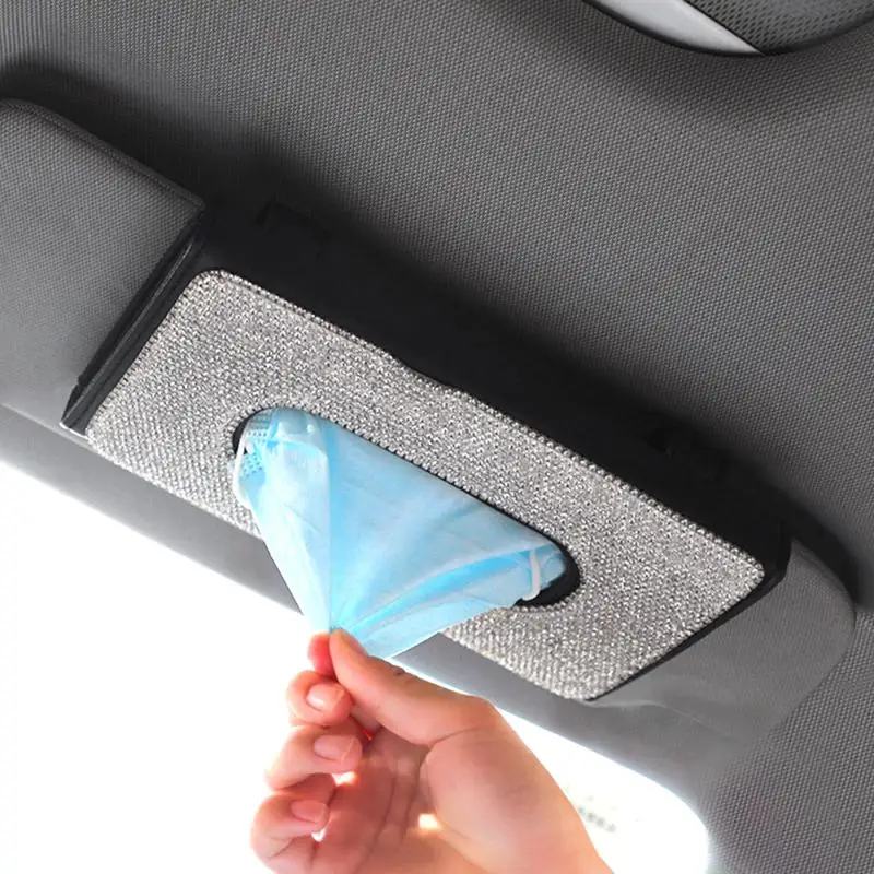 Sun Visor Napkin Holder Bling Sparkling Car Visor Tissue Holder For Women PU Leather Crystal Tissue Box Holde Car Accessories