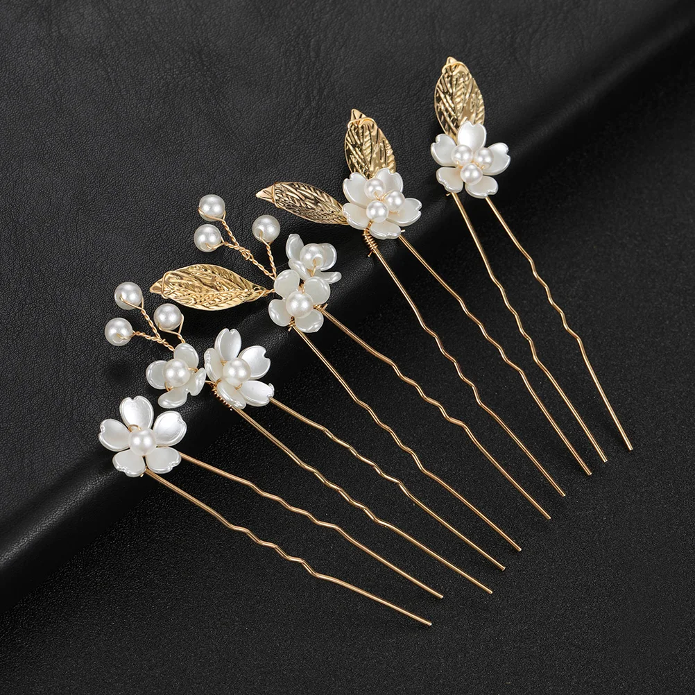 

5Pcs Four Leaf Clover Hairpins Bridal Accessories Women Flower Pearl Decorations Wedding Party Banquet Photoshoot Props Elegant