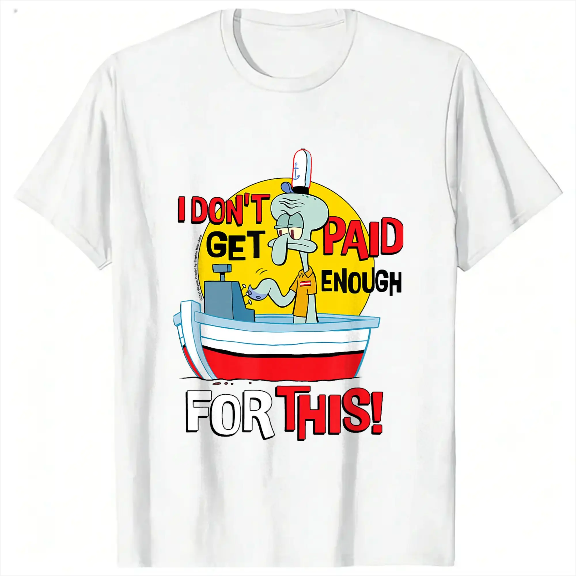 Herren Spongebobs Squidward Don't Get Paid Enough T-Shirts Baumwoll-Tees Sommer Y2K Kurzarm-T-Shirt O-Ausschnitt T-Shirt Übergröße