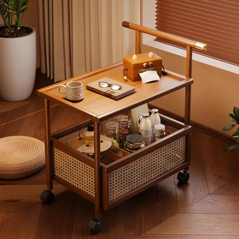 Nan Bamboo Multi-layer Snack Storage Cart Living Room Furniture Mobile Coffee Table Simple Bedroom Bedside Table Storage Rack