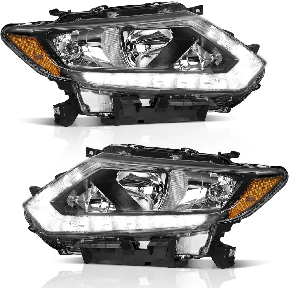 

Headlights Assembly Compatible with 2014 2015 2016 Nissan Rogue with LED DRL Strip Pair, Fits Factory Halogen Models Only (NO PR