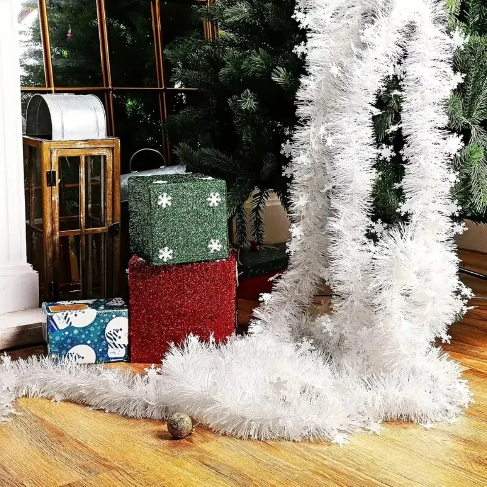 2M Christmas Snowflake Ribbon with LED Light White/Red Snowflake Tinsel Ribbon Plastic Long Strip Xmas Tree Hanging Pendent