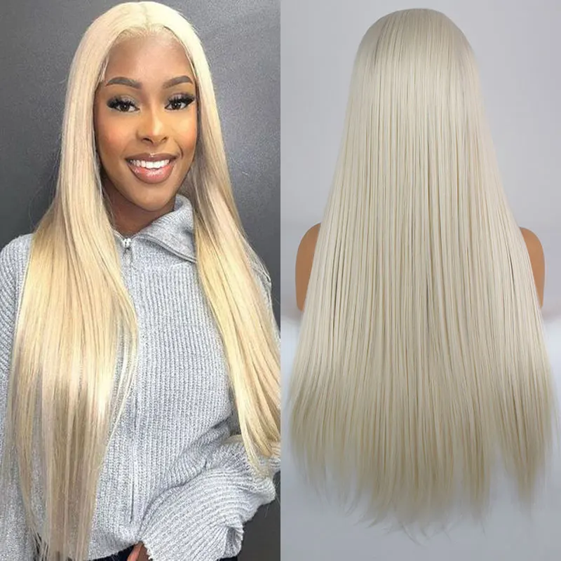 

Натуральные белые прямые синтетические парики 13x4 на сетке спереди, высококачественные термостойкие волосы из волокна, натуральная линия волос для модных женщин