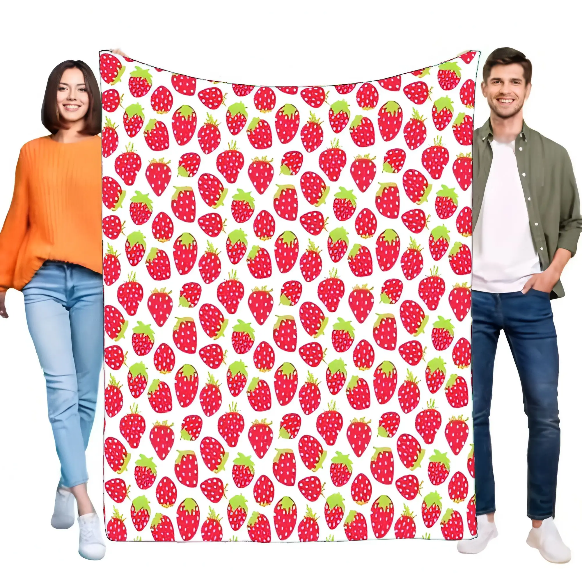 Strawberry Pattern Blanket Soft Cozy Throw for Bed or Sofa Lightweight Warm Gift for Kids and Adults Perfect for Spring and Summ