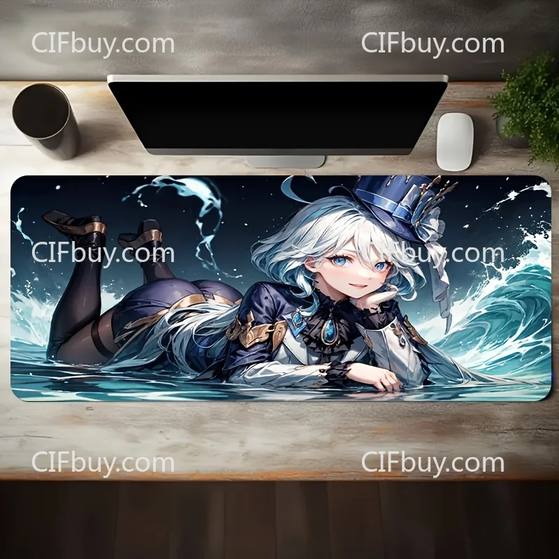 CIFBUY White Hair Character Water Ripple Pattern Gaming Mouse Pad XXL PC Keyboard Desk Mat Non-Slip Rubber Base Home Office