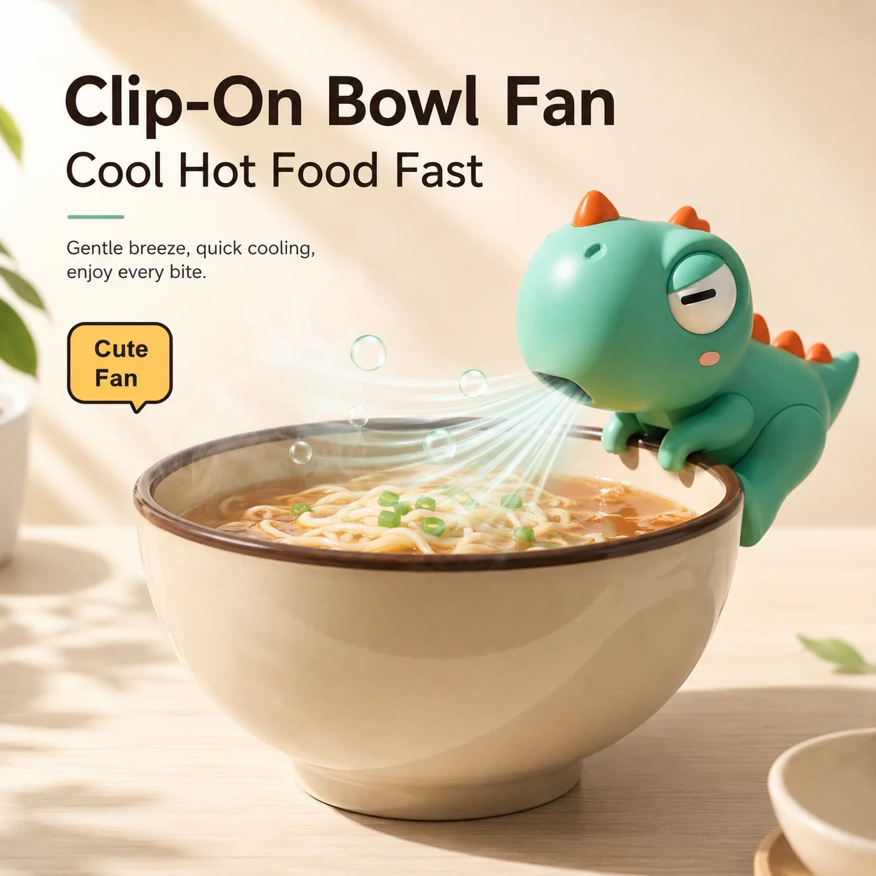 Dinosaur Tongue Automatic Water Blower 3 Minutes Cooling Hot Water Tea Rice Dishes Coffee Durable Plastic Mini Fan Air Blower