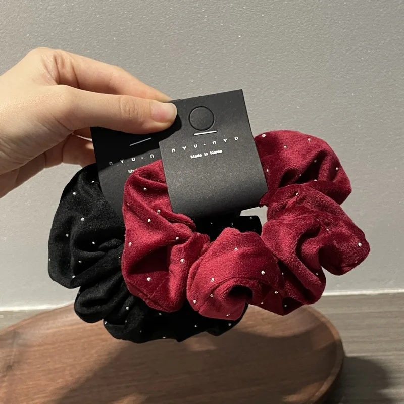 Diadema de cristal brillante para mujer, Scrunchies del pelo de terciopelo grande, suave y cálida, cuerda para el pelo, soporte para Cola de Caballo